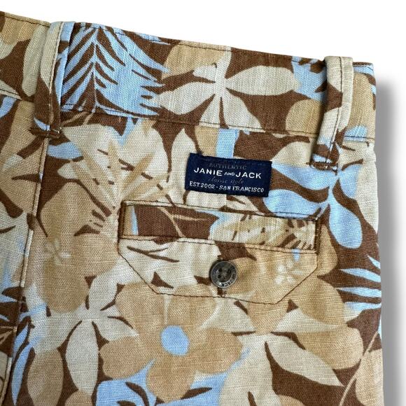 Janie and Jack Boys Shorts 3T Linen Cotton Floral Hawaiian Print Brown Blue NWT - Picture 7 of 11